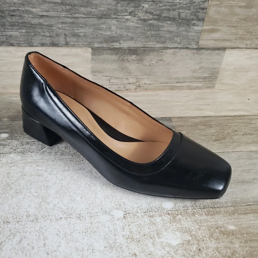 Naturalizer Huntley Womens Pumps Sz 10 W Black Faux Leather Slip On Block Heel